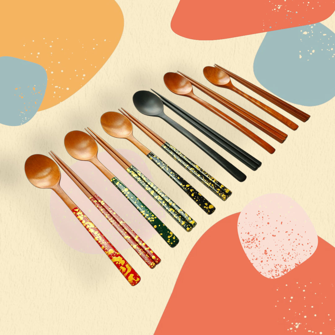 Ottchil Lacqured Children Wooden Spoon & Chopstick 200mm