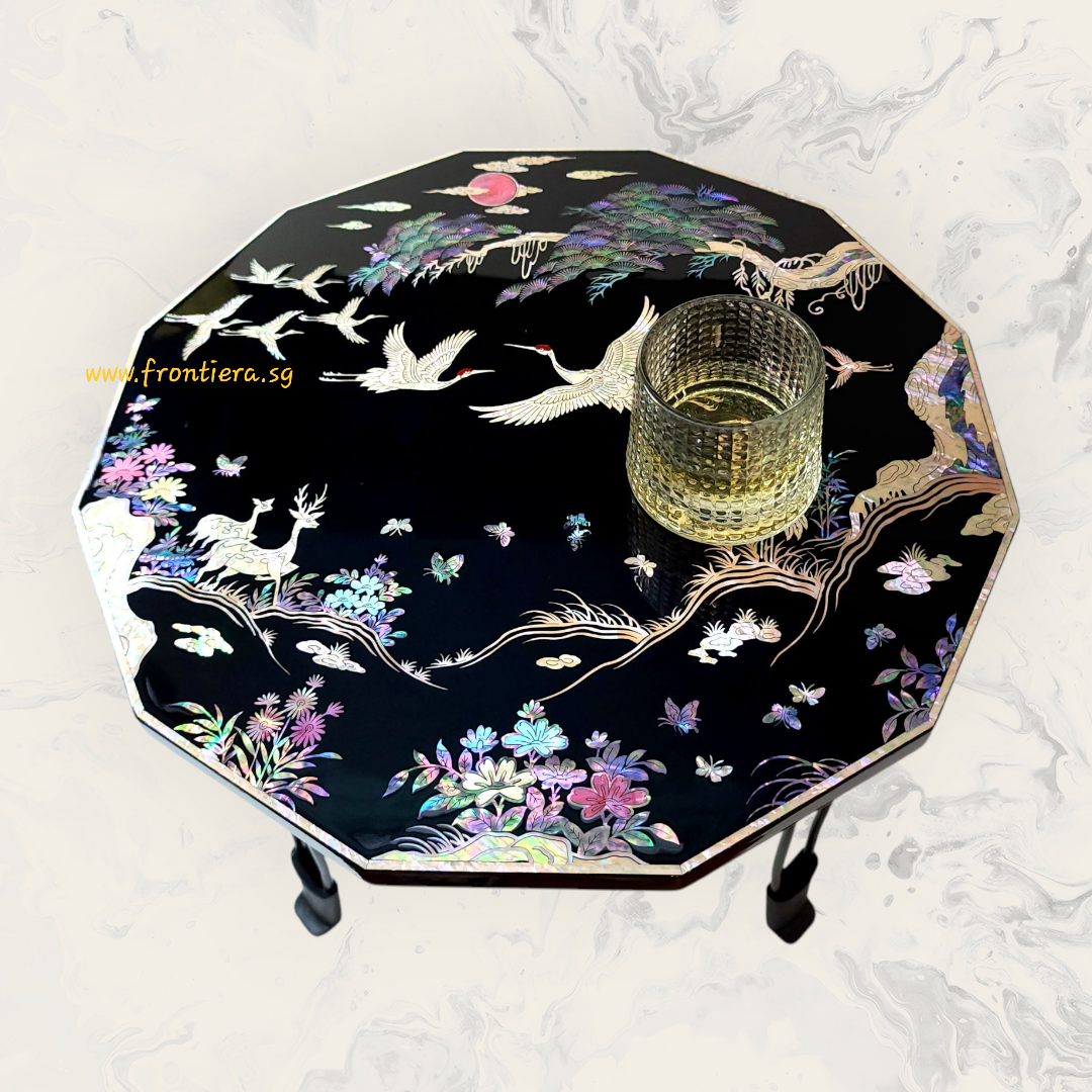 Black Mother of Pearl Inlaid Fordable Coffee Table 400mm