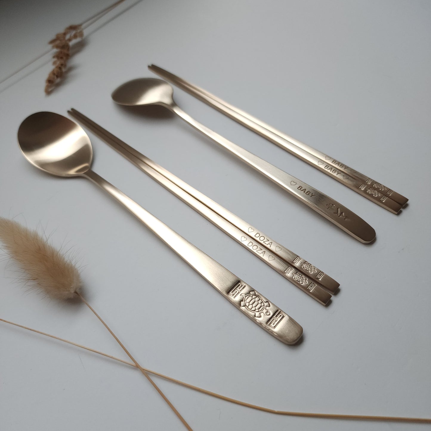 Bangjja Yugi Turtle Korean Spoon & Chopstick 2-Person Set + Custom Engraving Optional