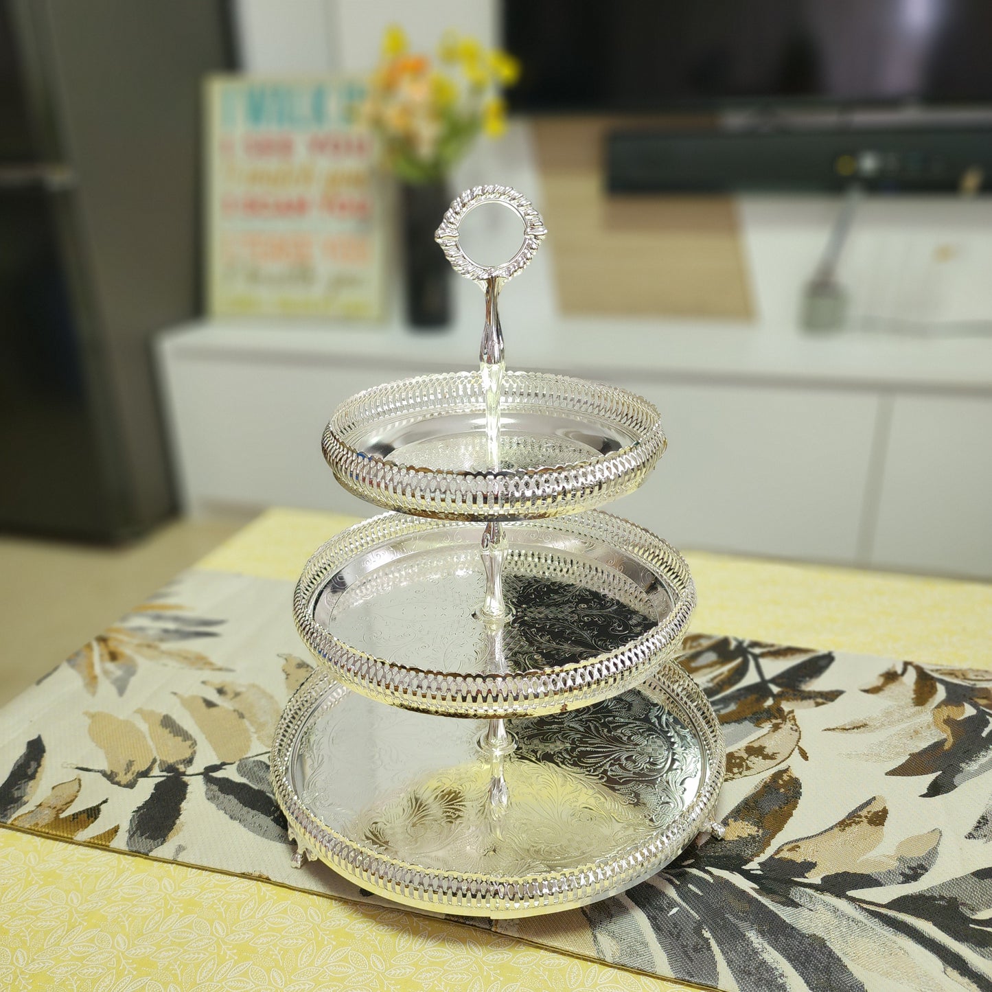 Silver 3 tier Gallery Cake Stand