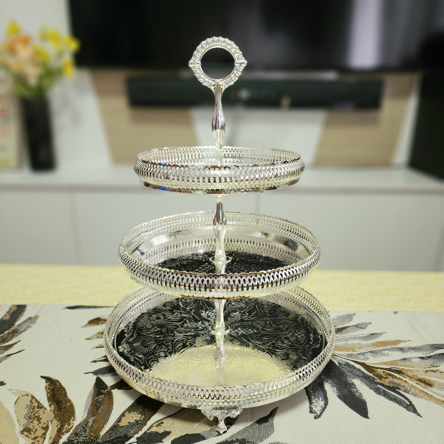 Silver 3 tier Gallery Cake Stand