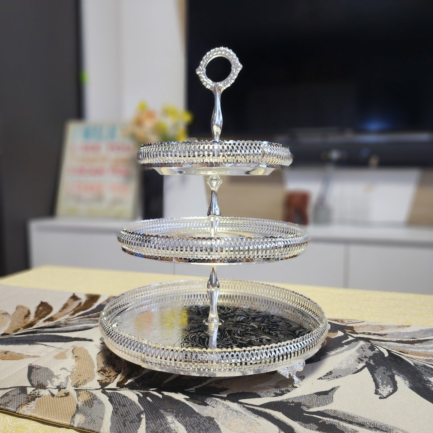 Silver 3 tier Gallery Cake Stand