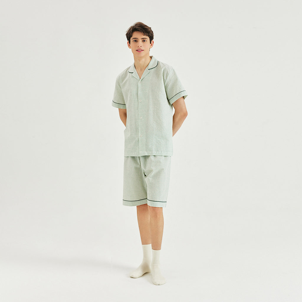 Men Plaid Sleepwear 2P Set [Mint]