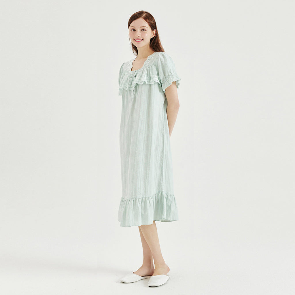 Sleepwear Joyful Mint Color Pajama Dress [100% Cotton]