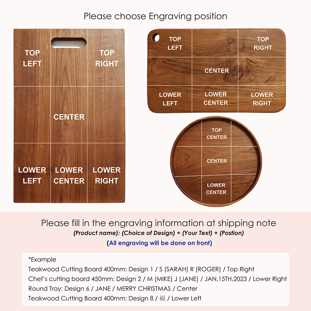 Teakwood Cutting Board 400mm + Custome Engraving (Optional)