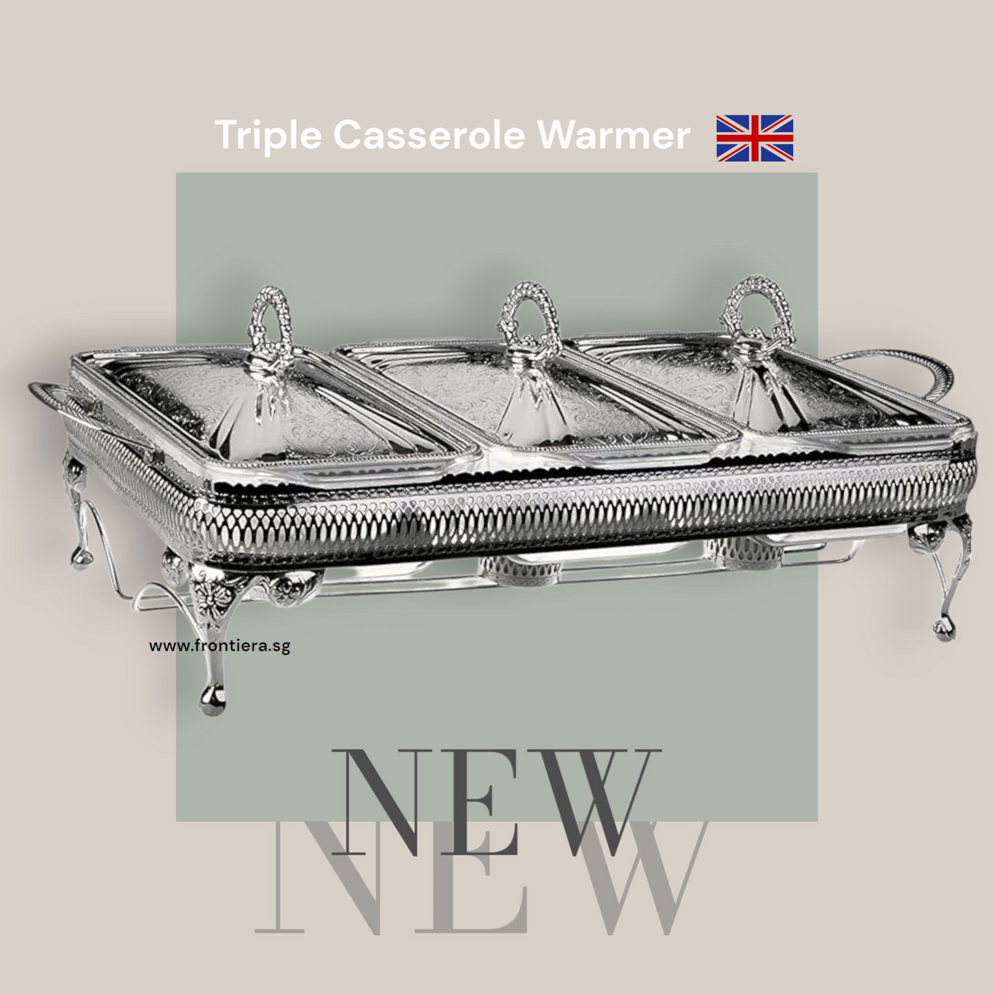 Silver plated Triple Oblong Casserole Warmers with Lid