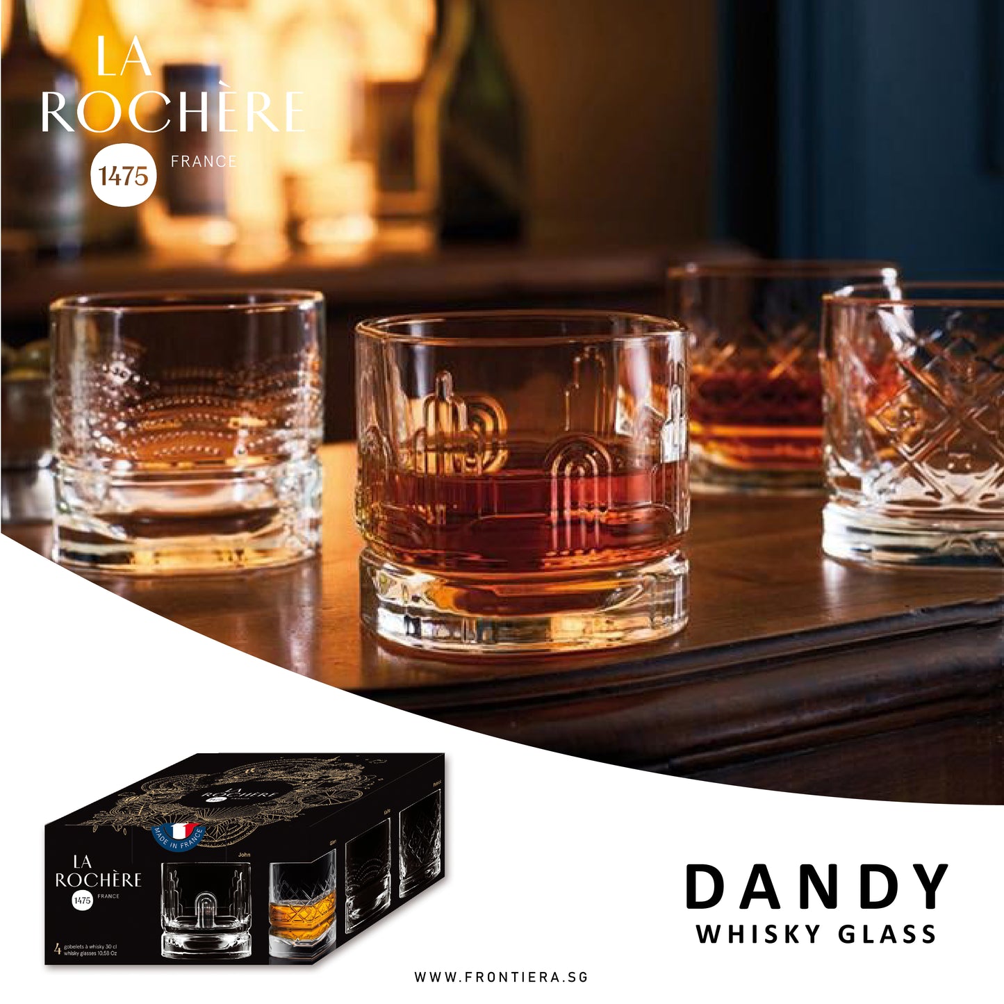 Dandy Assorted Design Whiskey Glass 4Pcs Set
