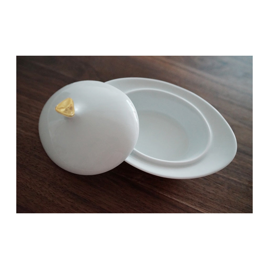 22.5cm Gratin Dish Plate with Gold handle Lid