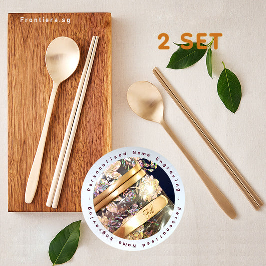 Bangjja Yugi Korean Spoon & Chopstick (1 / 2 / 4 Sets) + Custom Engraving Optional