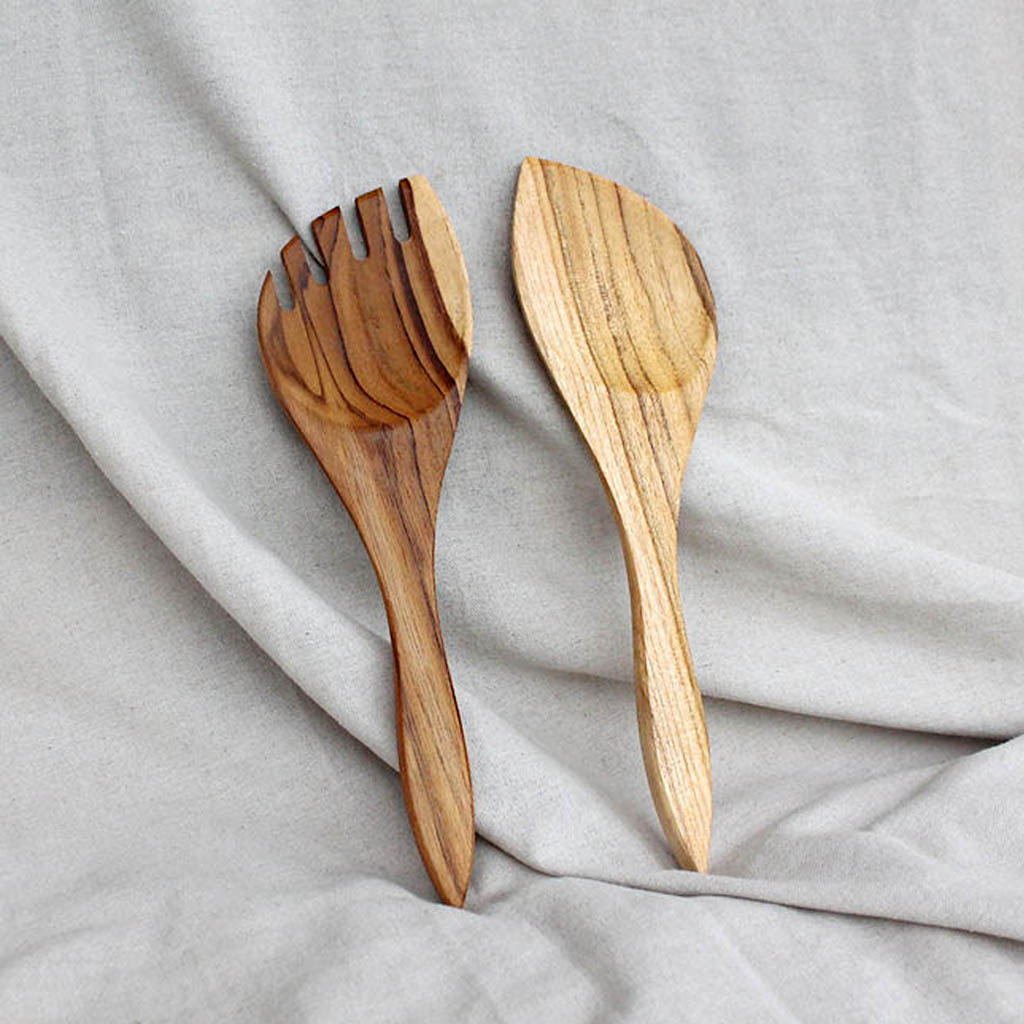 Teakwood 2P Salad Spoon & Fork Set
