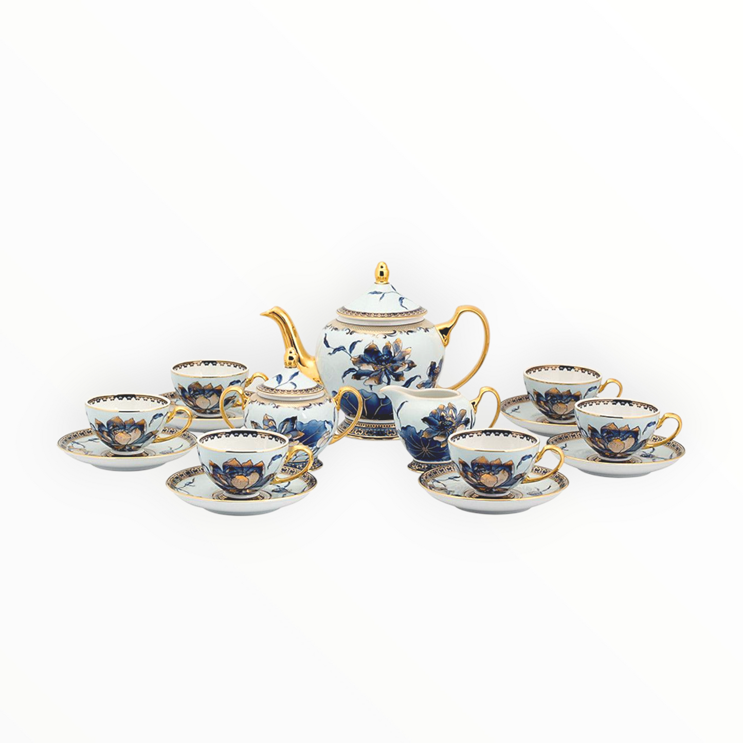 Royal Palace 24K Gold Lotus Pearl 6-Person Teapot Set (17pcs)