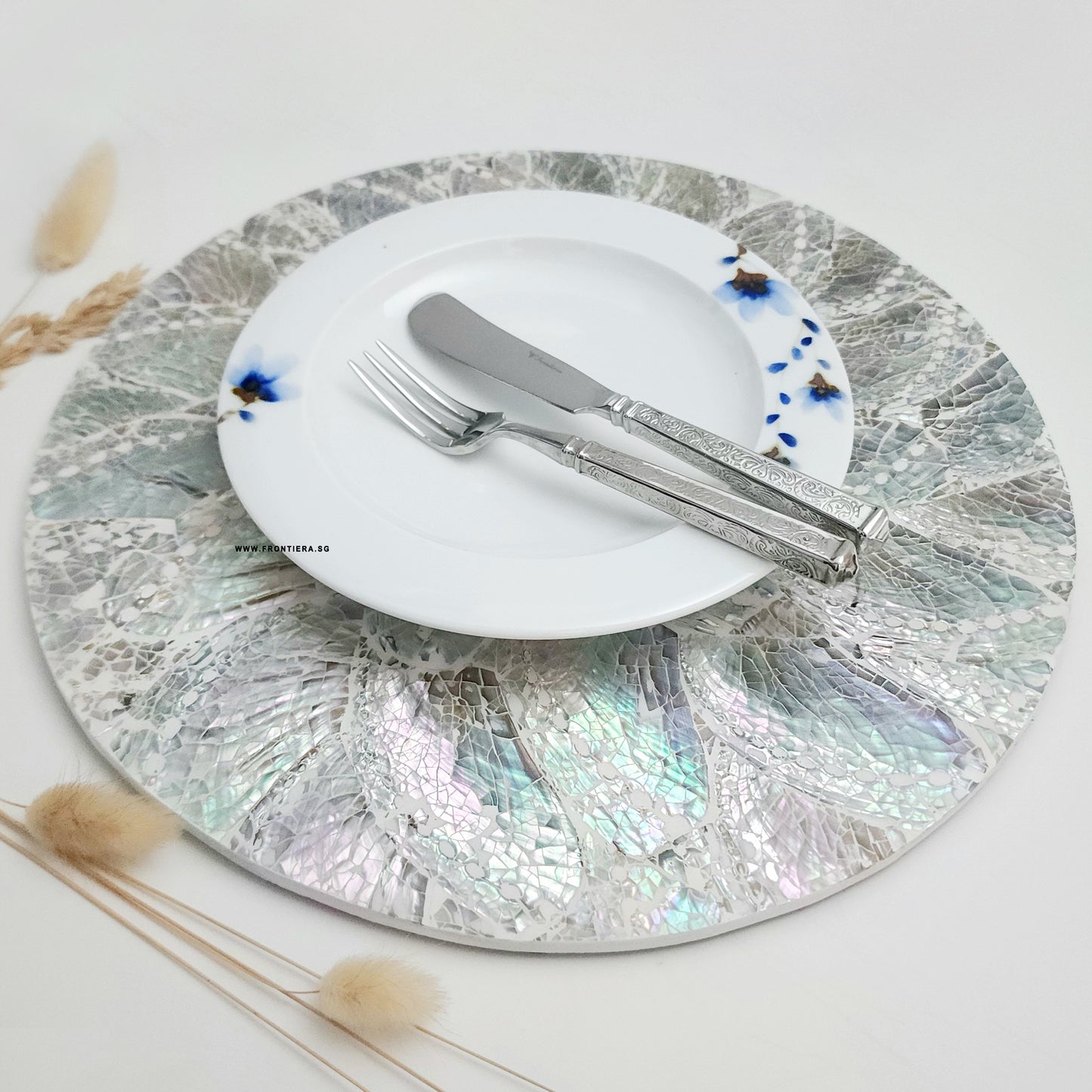 White Abalone Shell Inlayed 30cm Round Placemats / Tablemats [SOLD OUT]