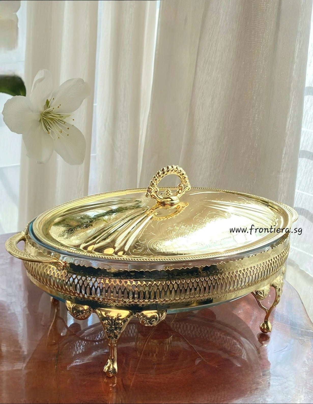 Goldplated Large Oval oblong Casserole warmers with lid