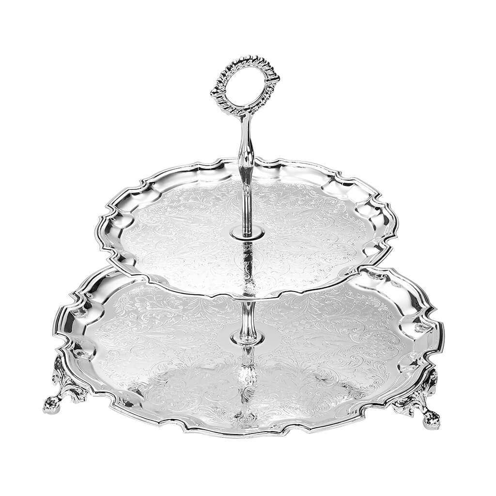 [England Silverware] 2 Tier Chippendale Cake Stand/Dessert Tray