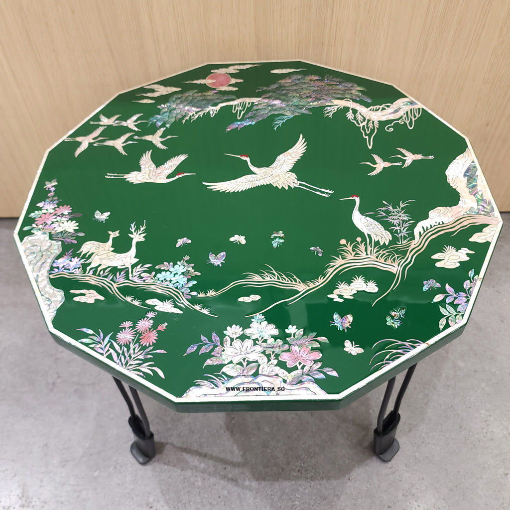 Mother-of-Pearl Inlaid Korean Lacquer Wooden Coffee Table with Foldable feet 500mm [Green] 𝟏𝟓% 𝐎𝐅𝐅