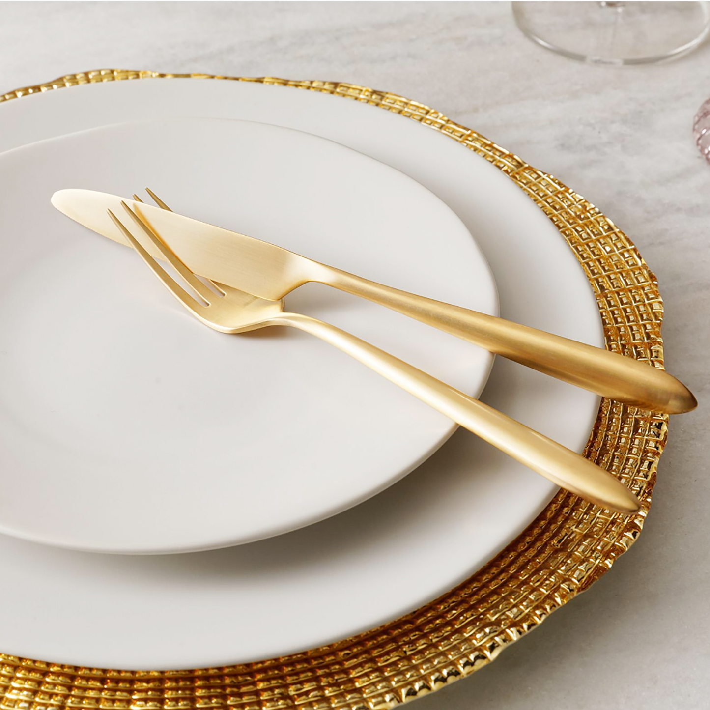 Epic Full Brushed Real Gold Plated 4-Pcs Cutlery Set