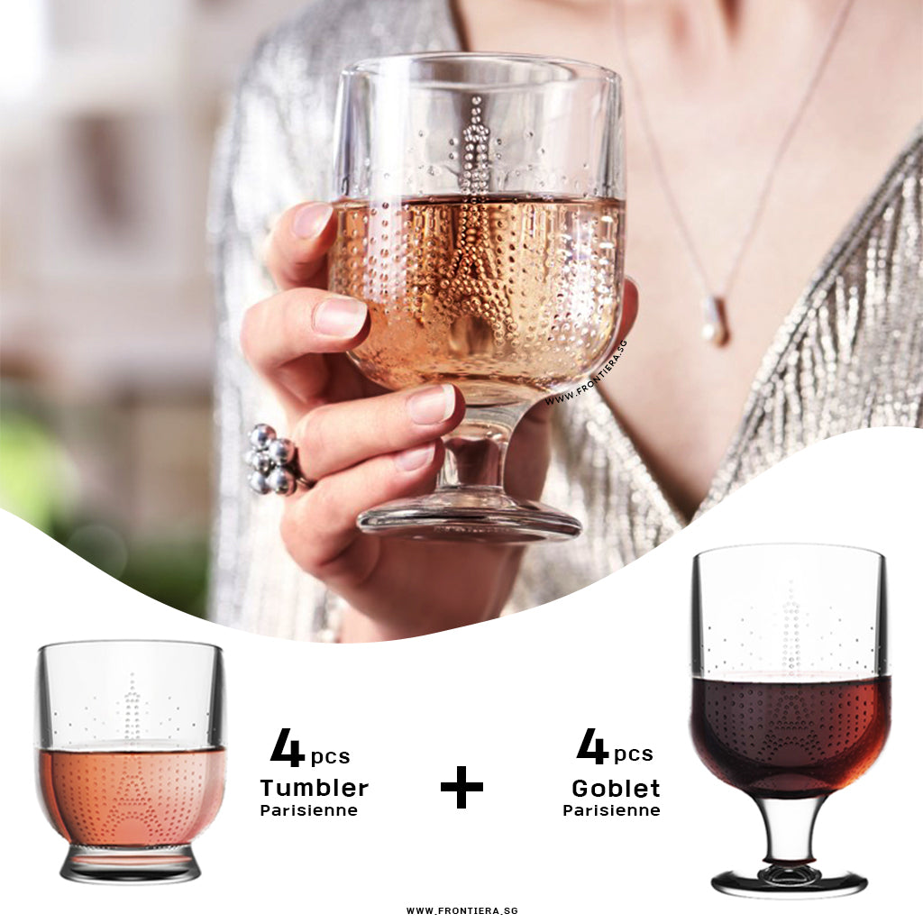 Parisienne Eiffel Tower Tumbler Glass & Goblet Glass 8Pcs