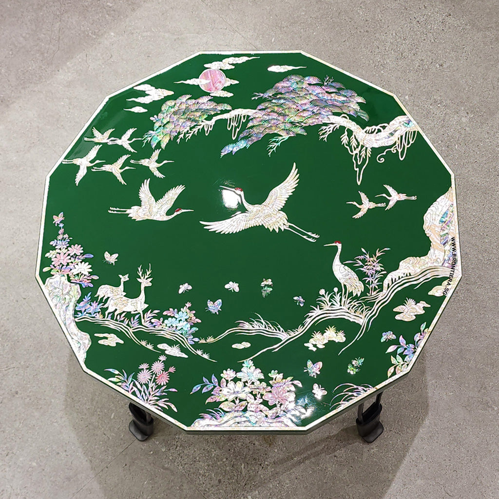 Mother-of-Pearl Inlaid Korean Lacquer Wooden Coffee Table with Foldable feet 500mm [Green] 𝟏𝟓% 𝐎𝐅𝐅