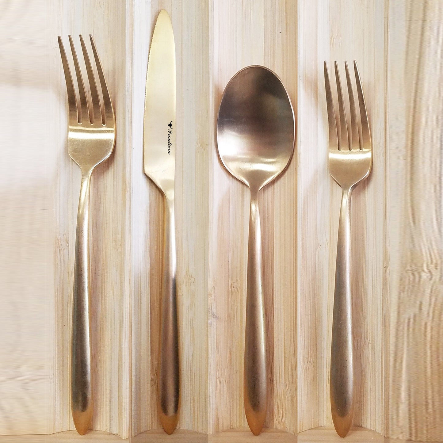 Epic Full Brushed Real Gold Plated 4-Pcs Cutlery Set