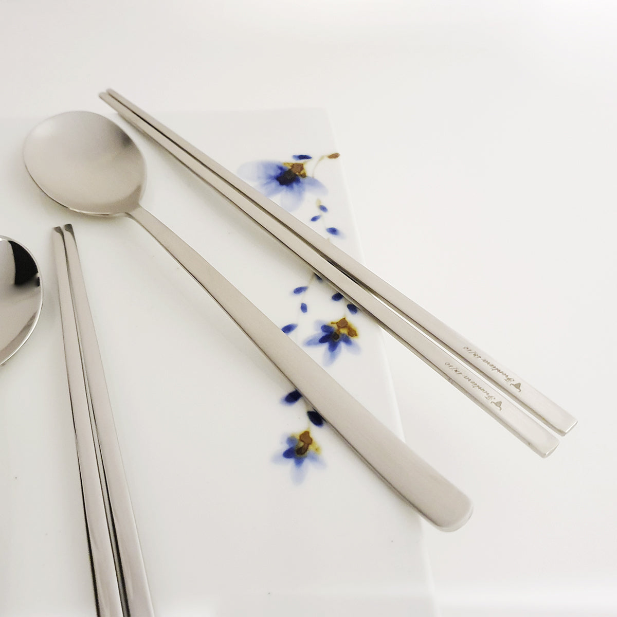FR4 Satin Korean Spoon Chopsticks Set of 2 6 Custome Engraving FRONTIERA.SG