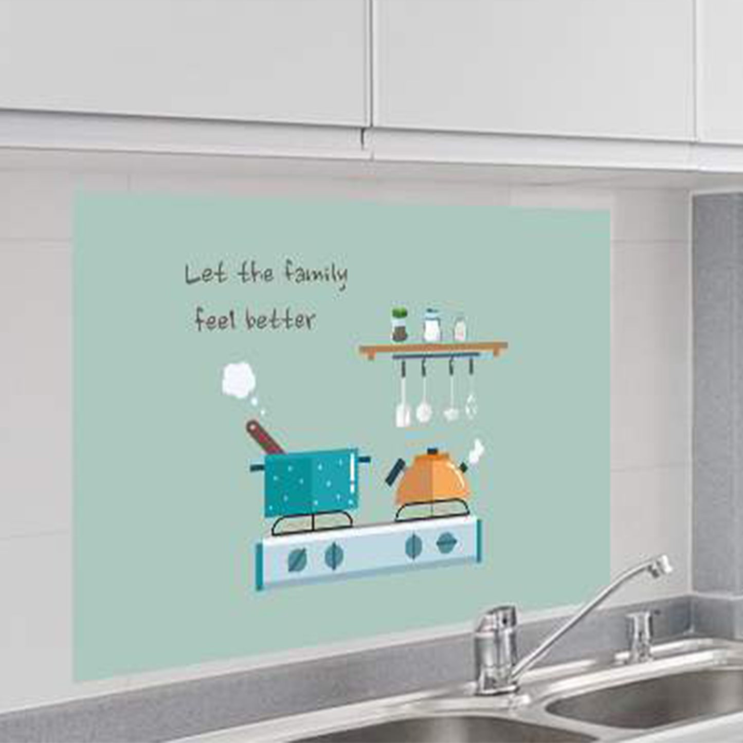 Kitchen Hood Anti Cooking Oil & Temperature Waterproof Sticker (cooking pot with mint background)