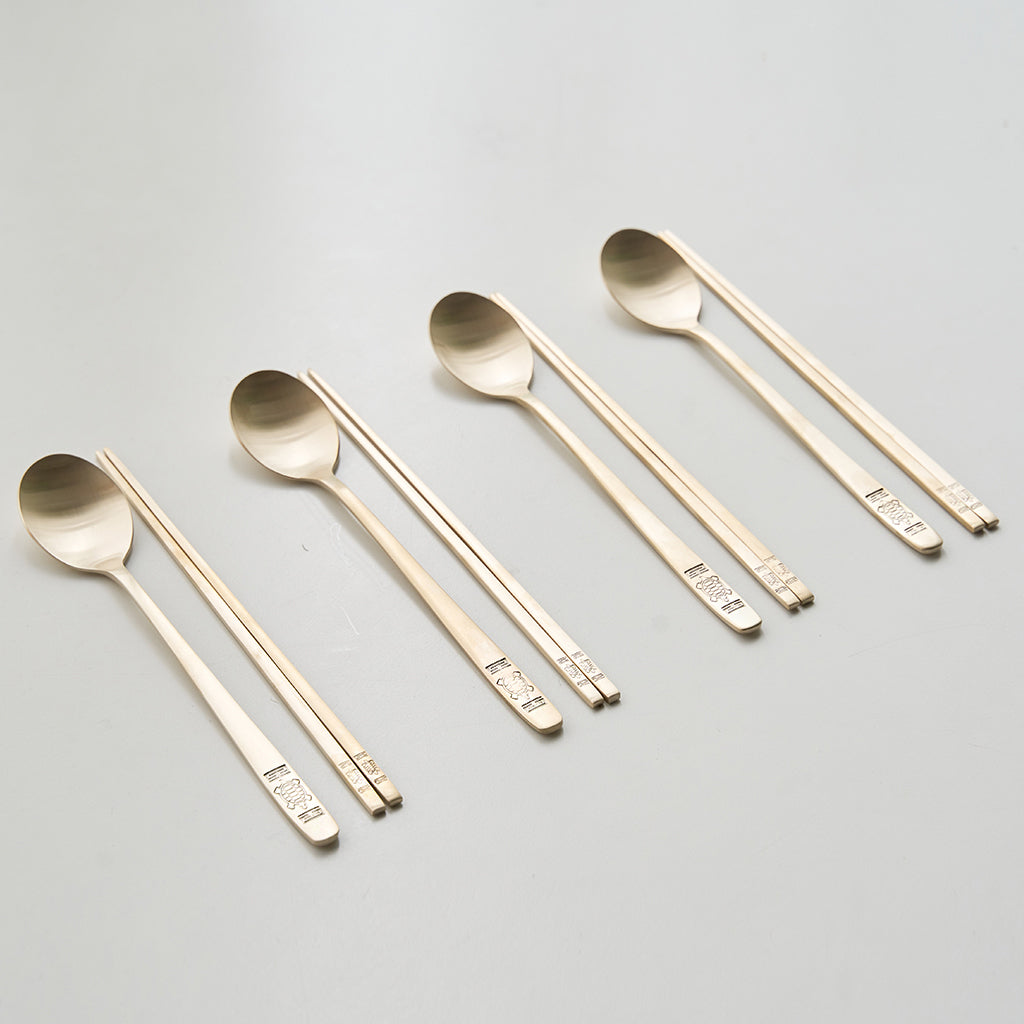 Bangjja Yugi Turtle Korean Spoon & Chopstick 2-Person Set + Custom Engraving Optional