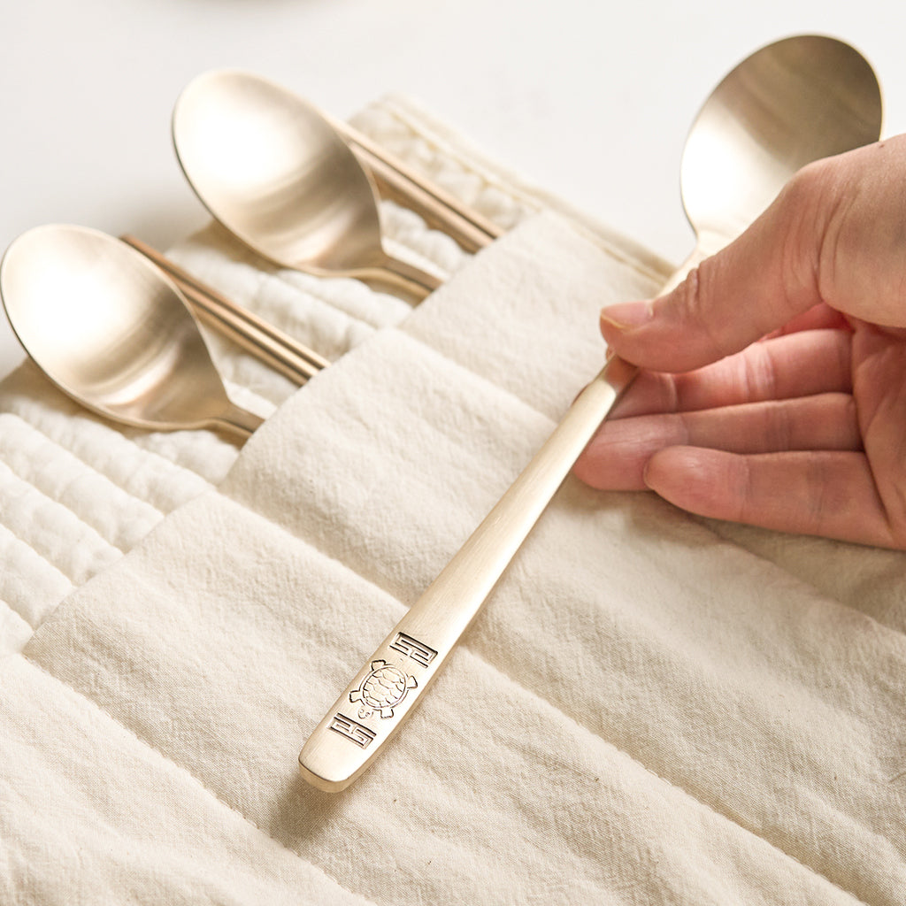 Bangjja Yugi Turtle Korean Spoon & Chopstick 2-Person Set + Custom Engraving Optional