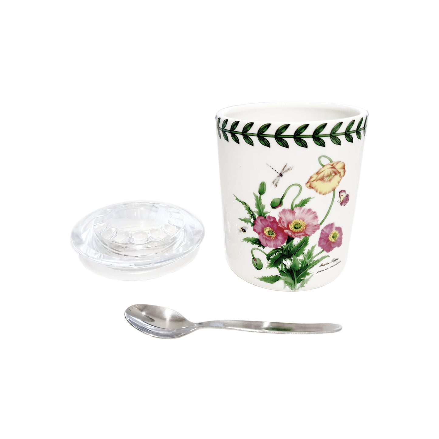 [Bone China] Floral Garden 3 Pcs Spice Jars with spice spoon and rack Set (7P) 𝟓𝟎% 𝐎𝐅𝐅
