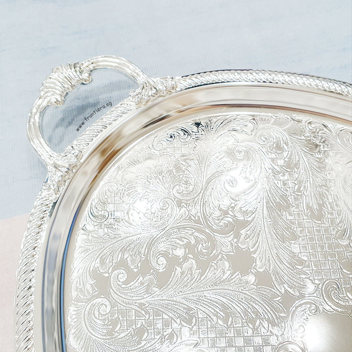 [England Silverware] Shallow Large Oval Serving Tray with Handle 505mm