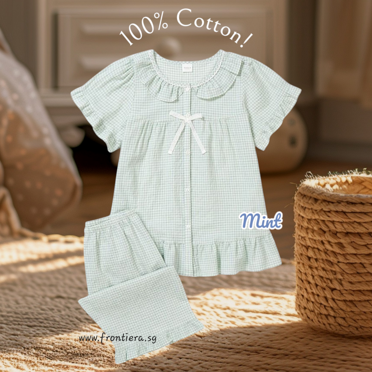 Women Plaid Sleepwear 2P Set [Mint]