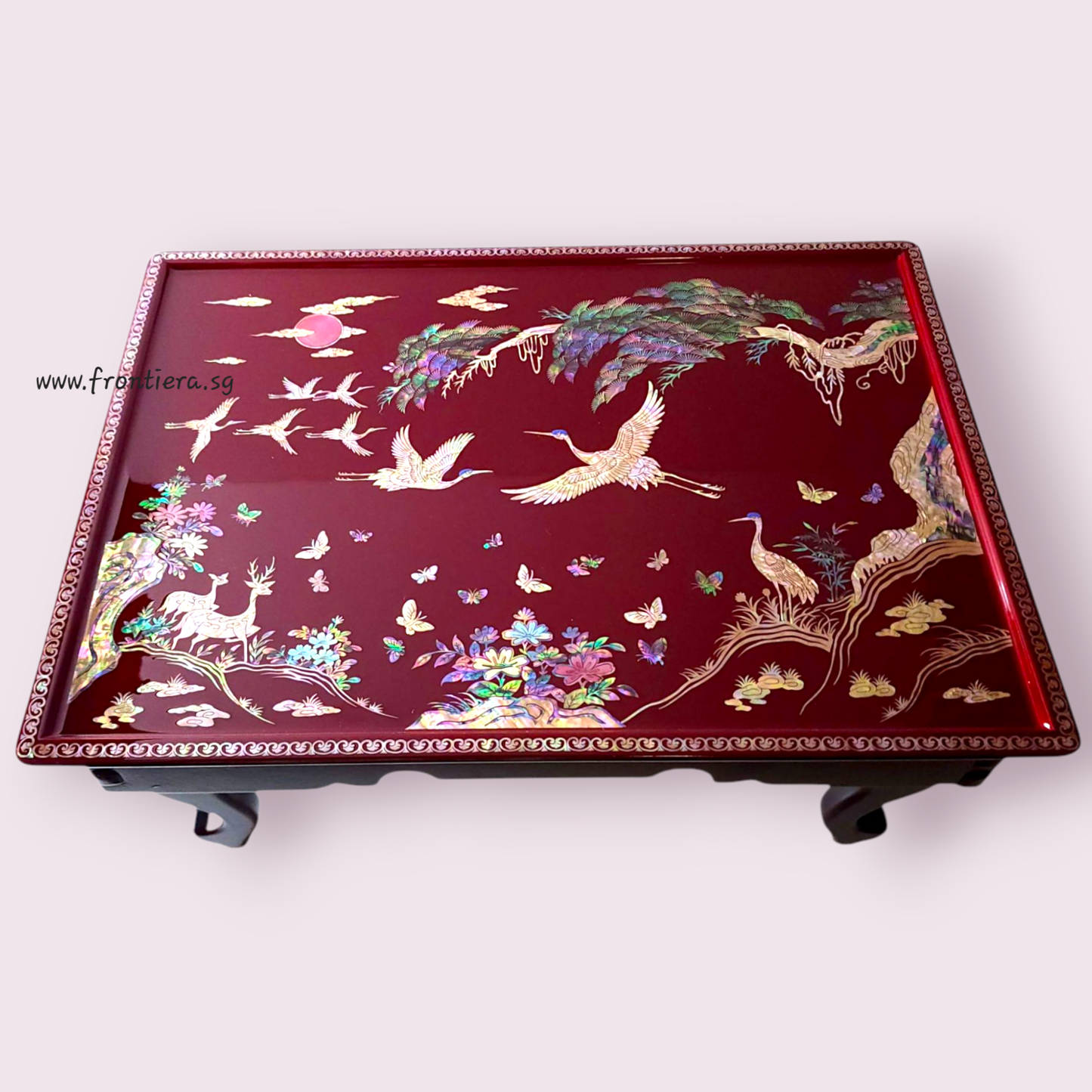 Mother of Pearl Inlaid Wooden Fordable Coffee Table 460mm [Red]