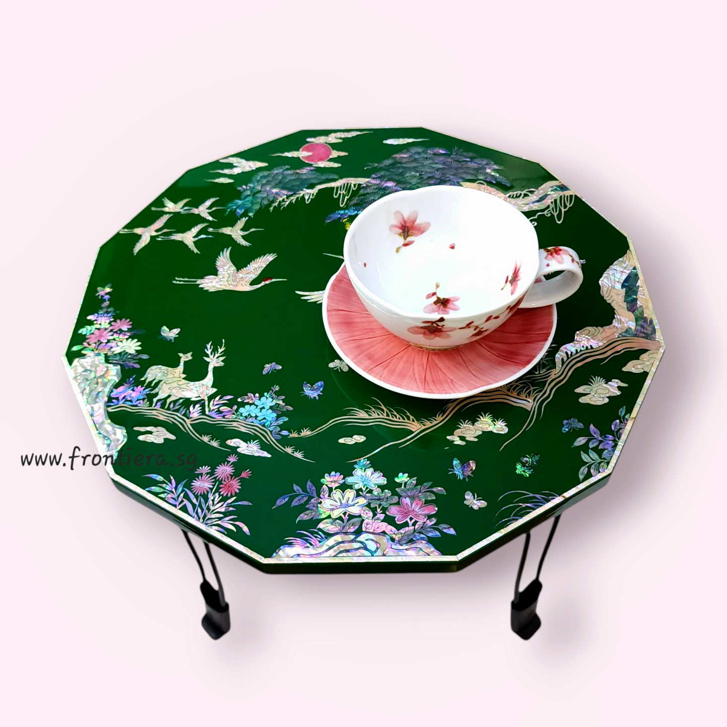 Mother of Pearl Inlaid Wooden Fordable Coffee Table 400mm [Green]