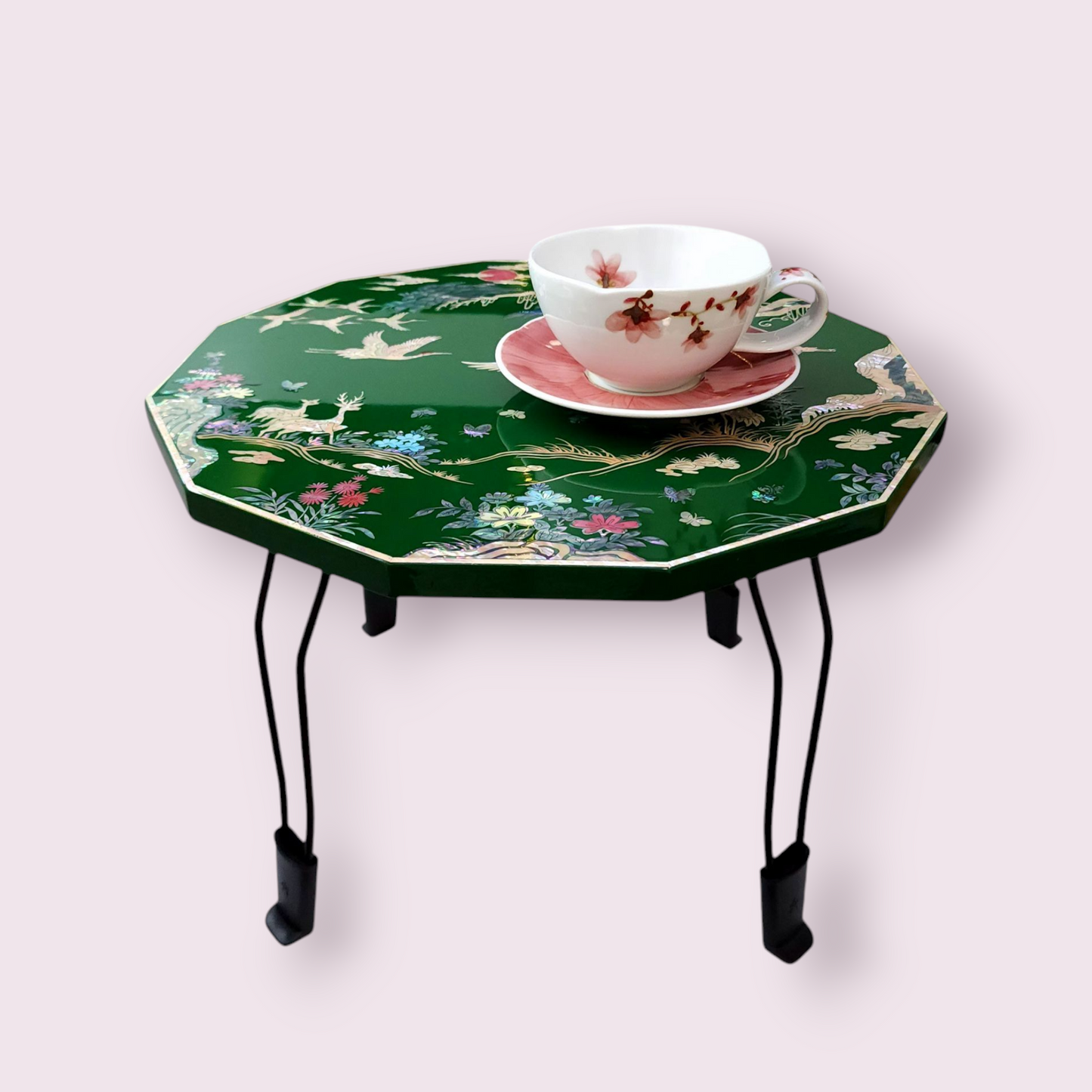 Mother of Pearl Inlaid Wooden Fordable Coffee Table 400mm [Green]