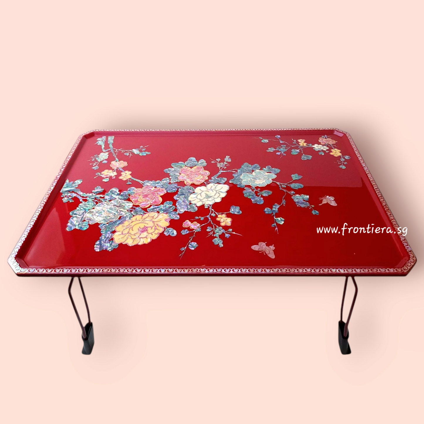 Mother of Pearl Inlaid Wooden Fordable Coffee Table 500mm [Red]