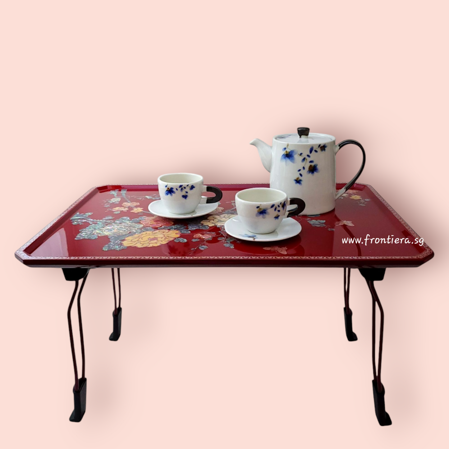 Mother of Pearl Inlaid Wooden Fordable Coffee Table 500mm [Red]