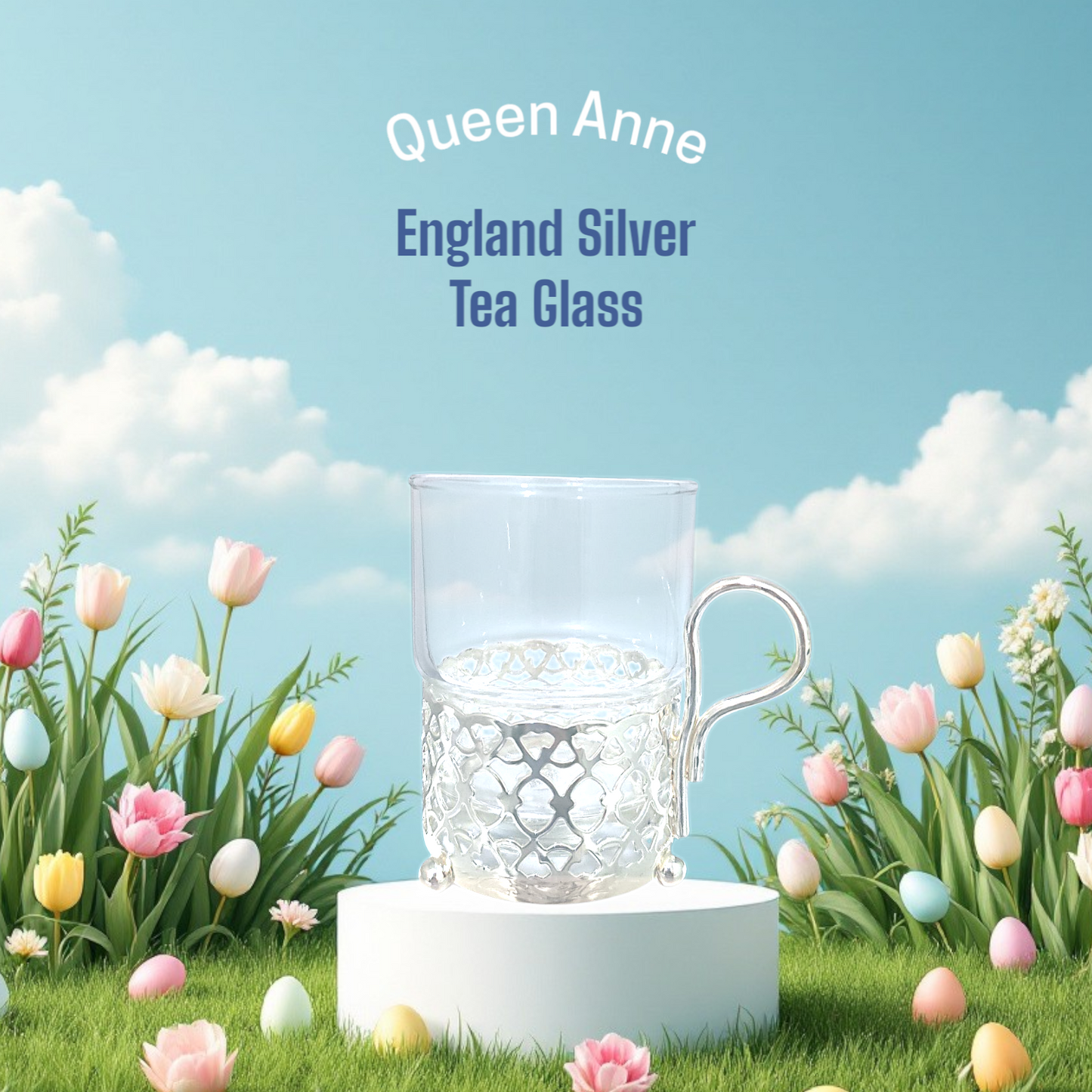 [England Silverware] Tea glass frame with handle