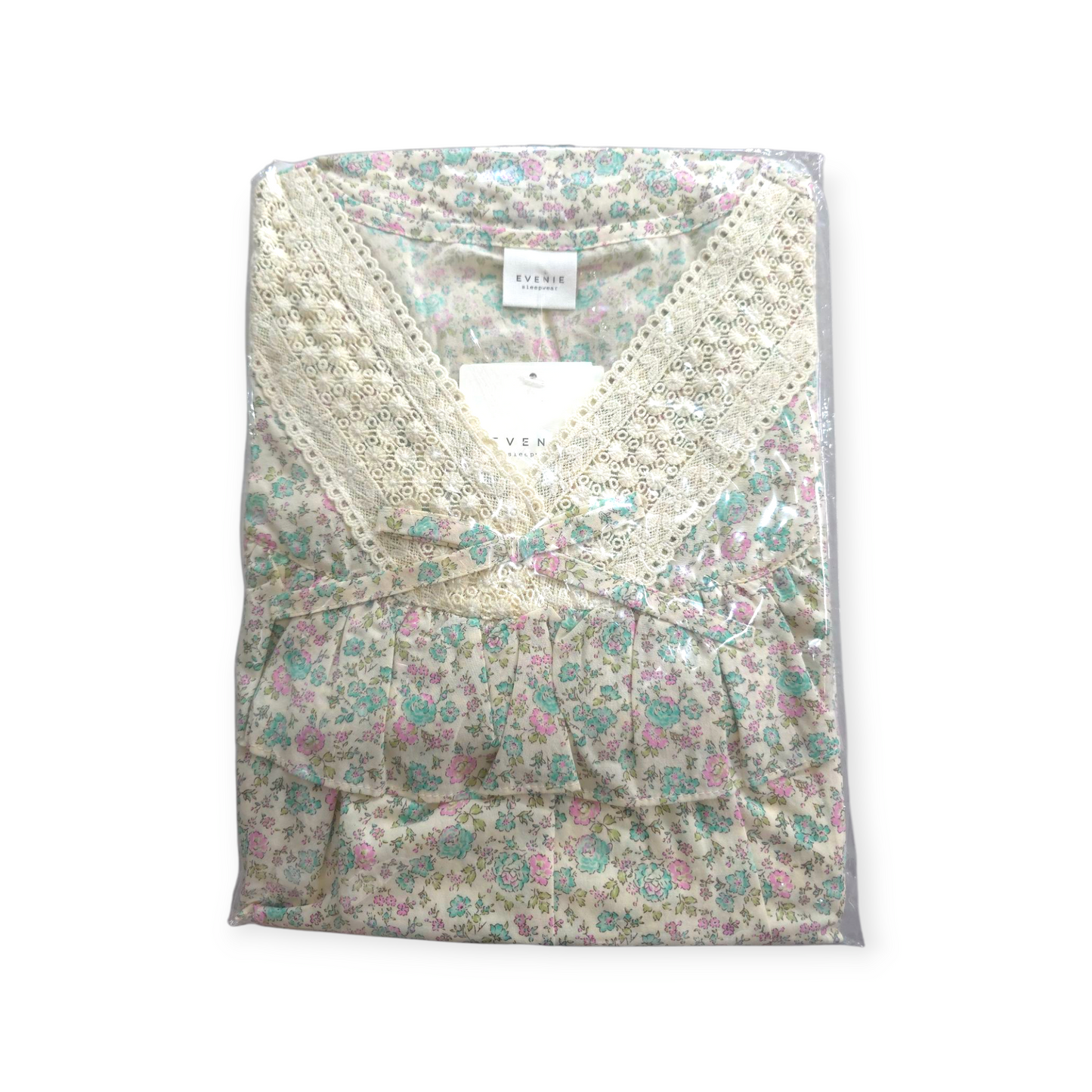 Cotton Floral Lace Pajama 2P Set [Cream]