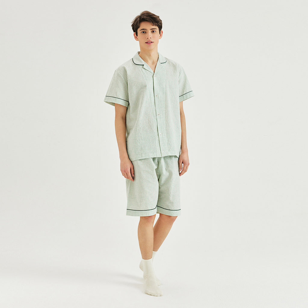 Men Plaid Sleepwear 2P Set [Mint]