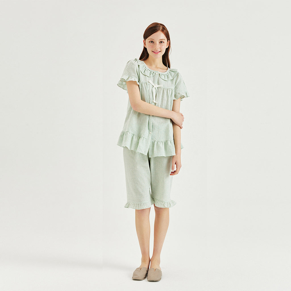 Women Plaid Sleepwear 2P Set [Mint]