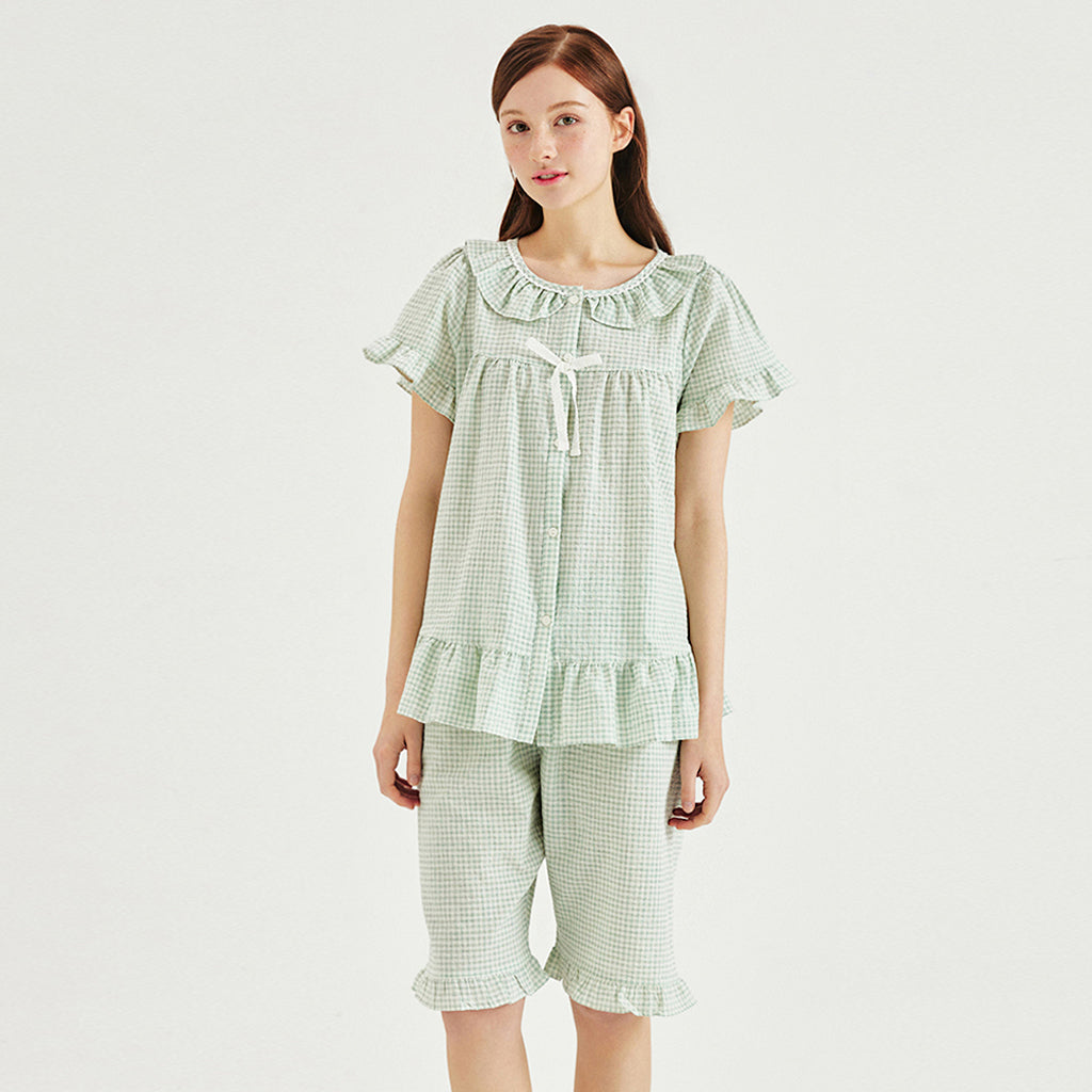 Women Plaid Sleepwear 2P Set [Mint]