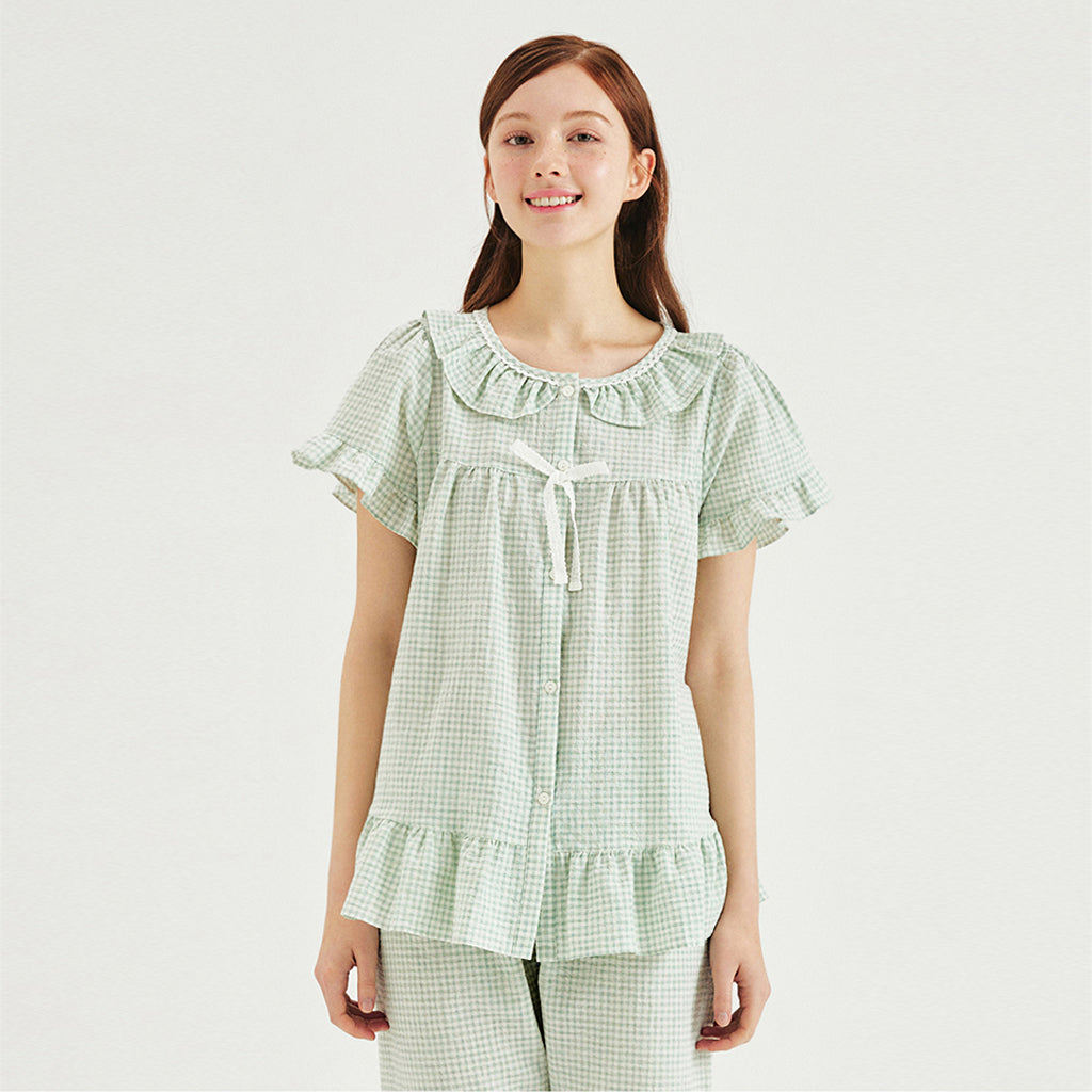 Women Plaid Sleepwear 2P Set [Mint]