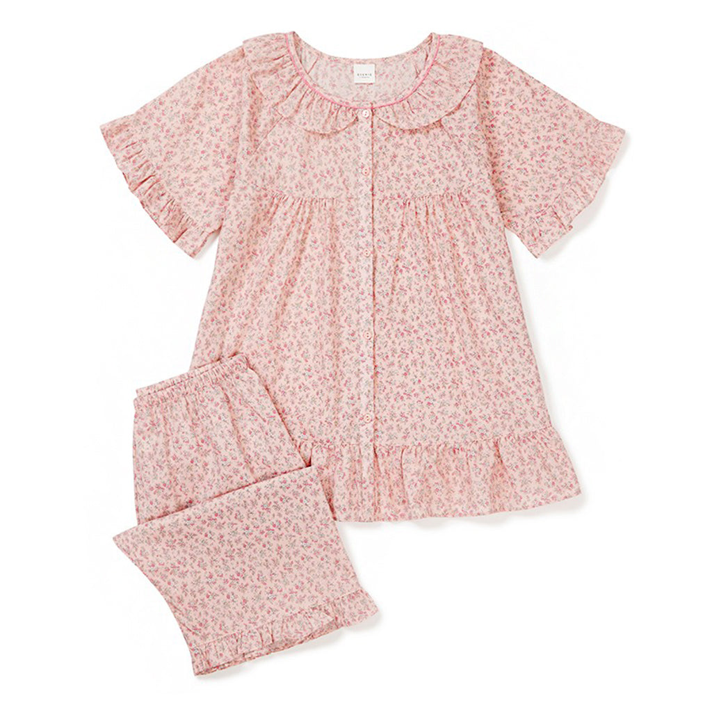 100% Cotton Floral Lace Pajama 2P Set [Pink]
