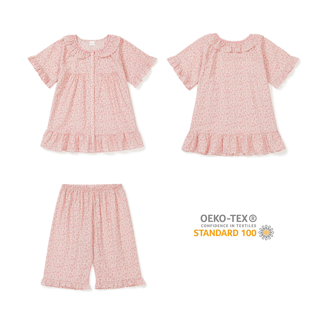 Cotton Floral Lace Pajama 2P Set [Pink]