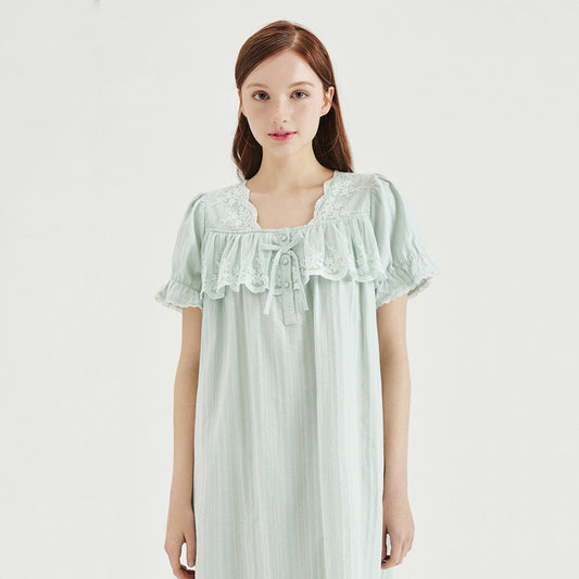 Sleepwear Joyful Mint Color Pajama Dress [100% Cotton]