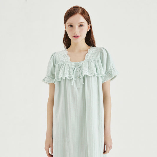 Cotton Sleepwear Joyful Mint Color Pajama Dress [SOLD OUT]