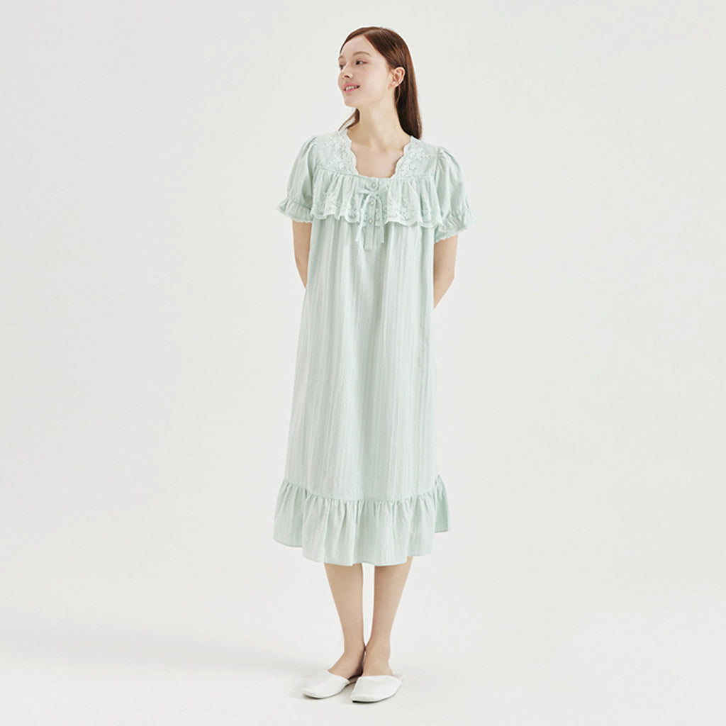 Sleepwear Joyful Mint Color Pajama Dress [100% Cotton]