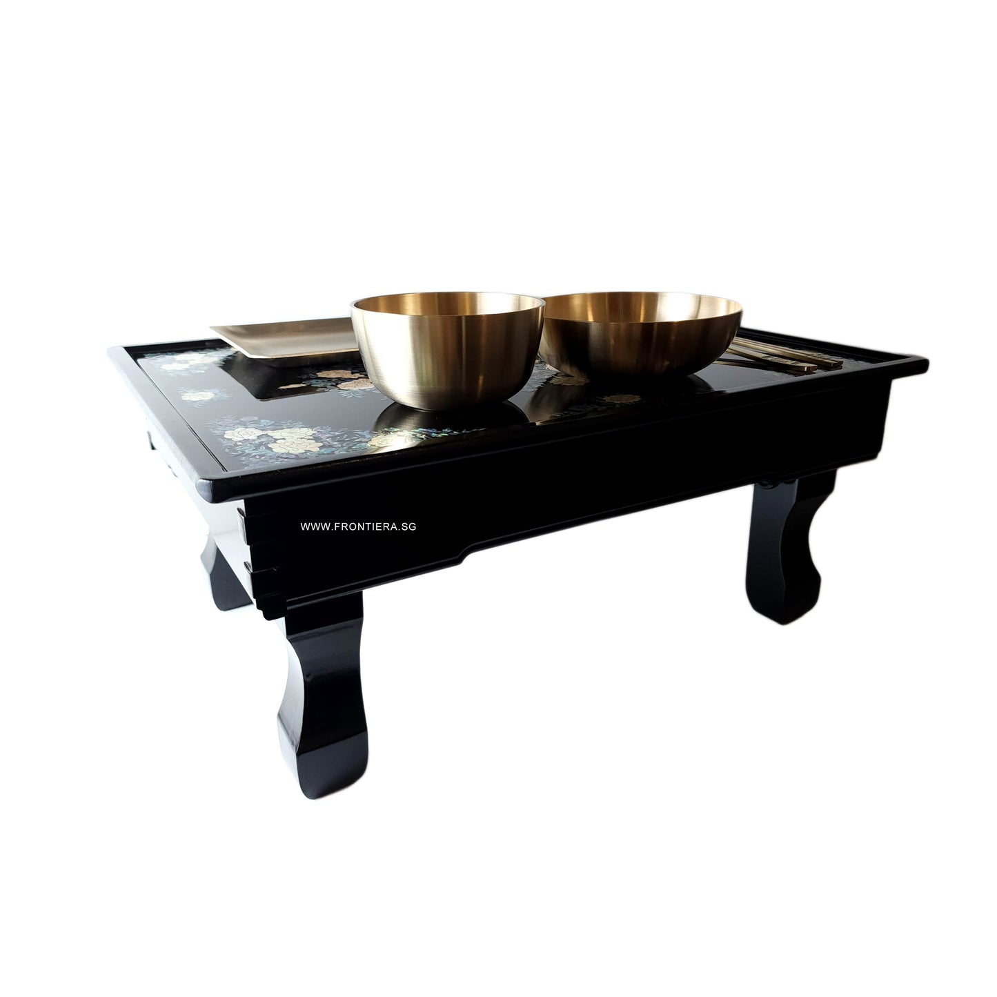 Mother-of-Pearl Inlaid Korean Lacquer Wooden Coffee Table with Foldable feet [Black] 𝟭𝟱% 𝗢𝗙𝗙