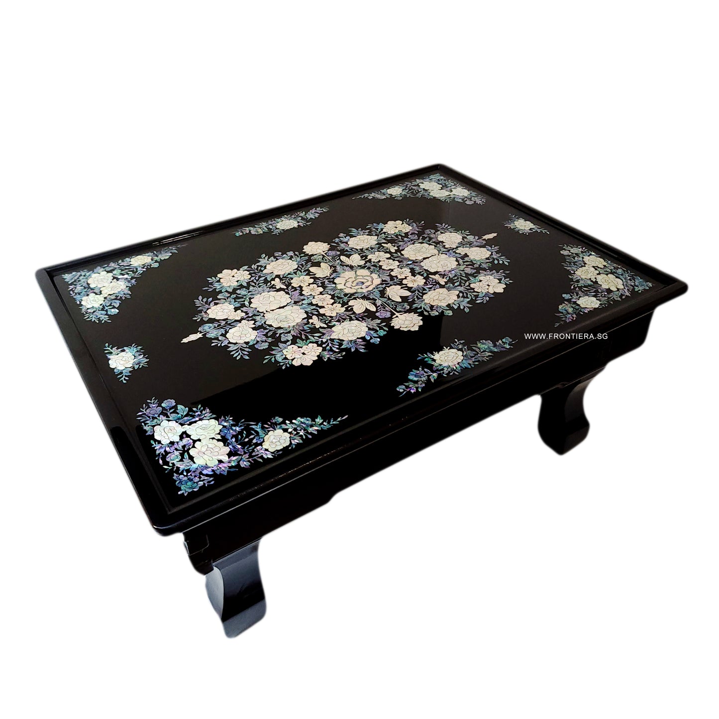 Mother-of-Pearl Inlaid Korean Lacquer Wooden Coffee Table with Foldable feet [Black] 𝟭𝟱% 𝗢𝗙𝗙