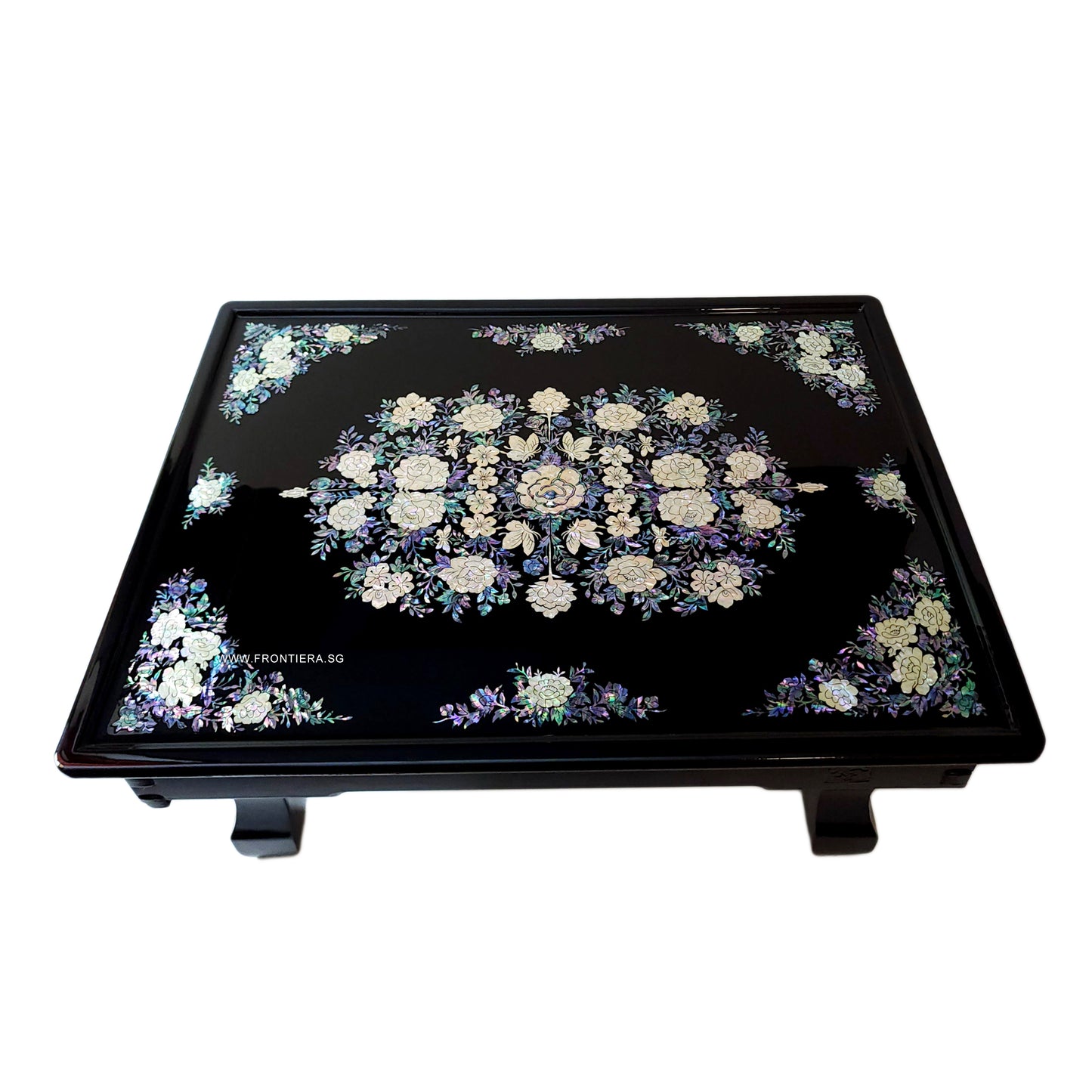Mother-of-Pearl Inlaid Korean Lacquer Wooden Coffee Table with Foldable feet [Black] 𝟭𝟱% 𝗢𝗙𝗙