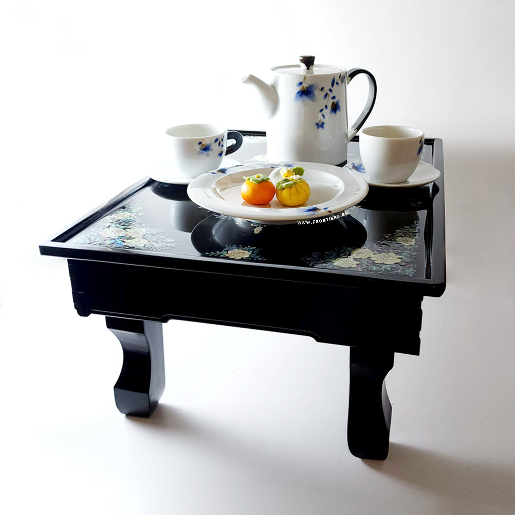 Mother-of-Pearl Inlaid Korean Lacquer Wooden Coffee Table with Foldable feet [Black] 𝟭𝟱% 𝗢𝗙𝗙